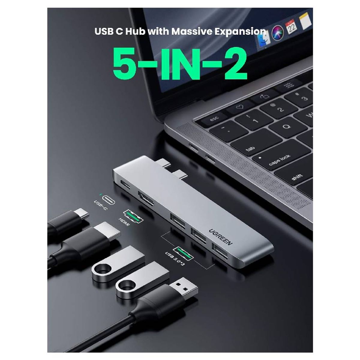 UGREEN - Adaptador UGREEN 60559 USB-C 5 en 2 para MacBook Hub Multifunción