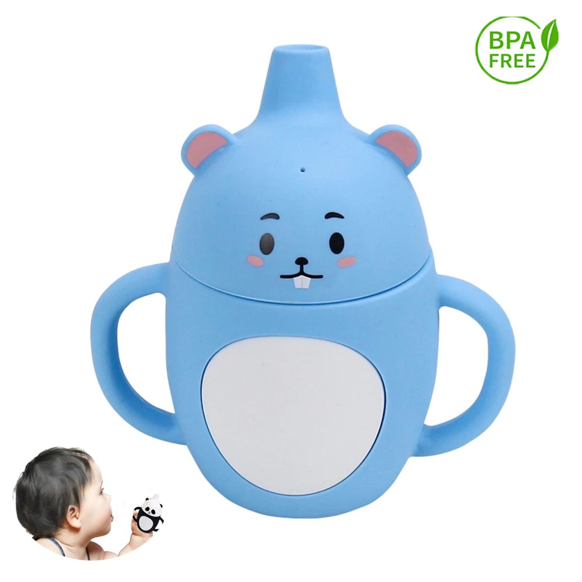 GENERICO - Vaso de Silicona Conejo celeste 360º anti derrame para bebe