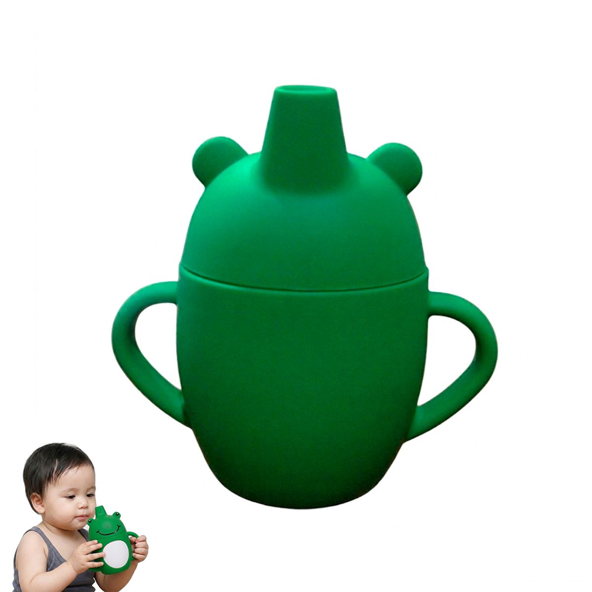 GENERICO - Vaso de Silicona Ranita verde 360º anti derrame para bebe
