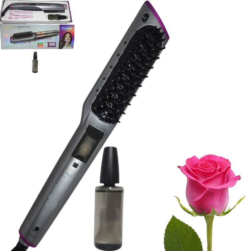 KEMEI - Cepillo Alisador Secador Pro Electrico KEMEI con Aeite de Rosas Original