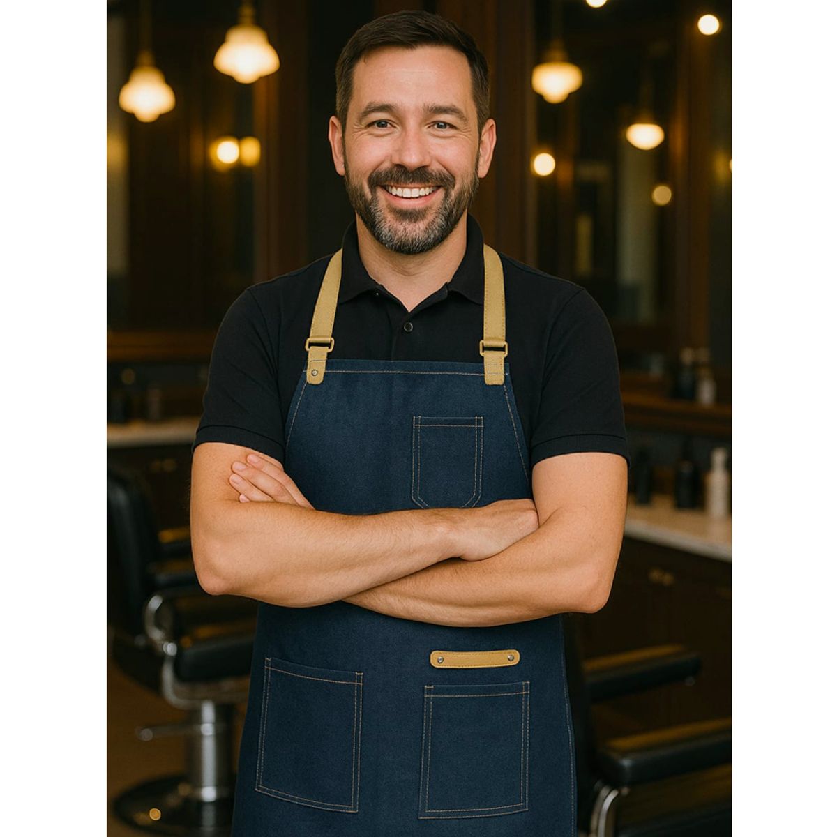 CAYETANA - DELANTAL MANDIL DE DENIM JEAN CON BOLSILLOS PARA PELUQUERIA