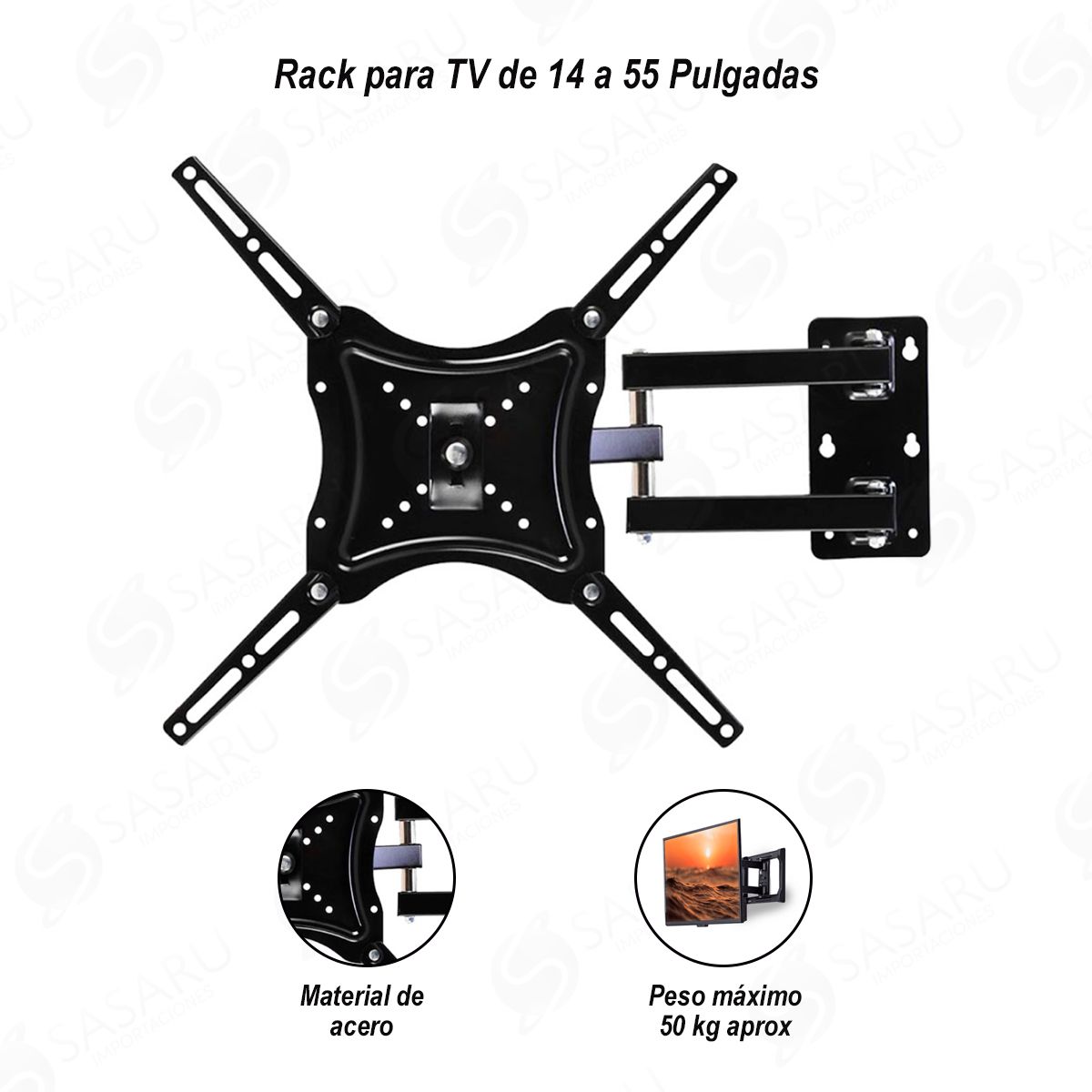 GENERICO - Rack para TV de 14”- 55” con brazo movible Negro