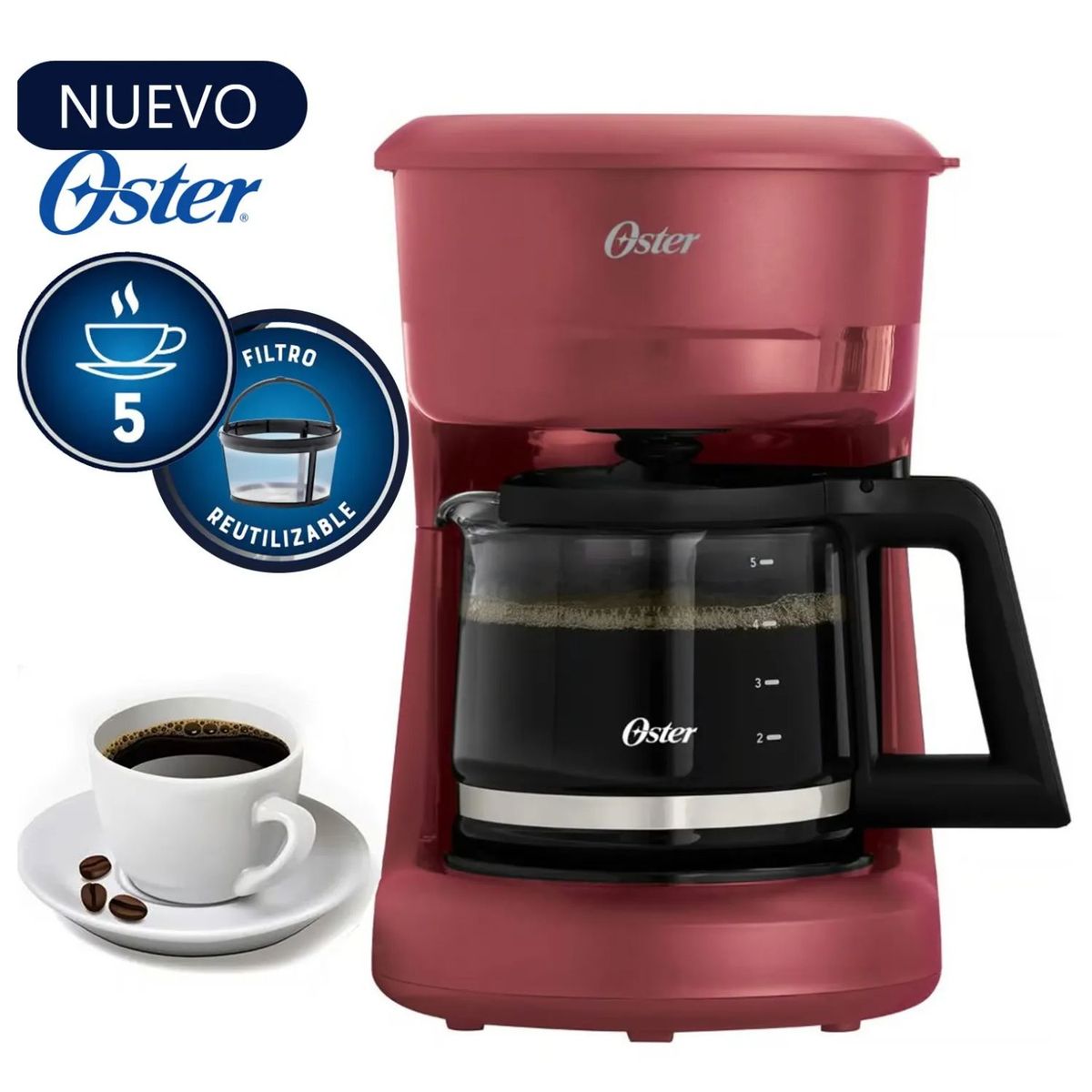 OSTER - Cafetera Oster BVSTDCS51R 5 tazas Roja