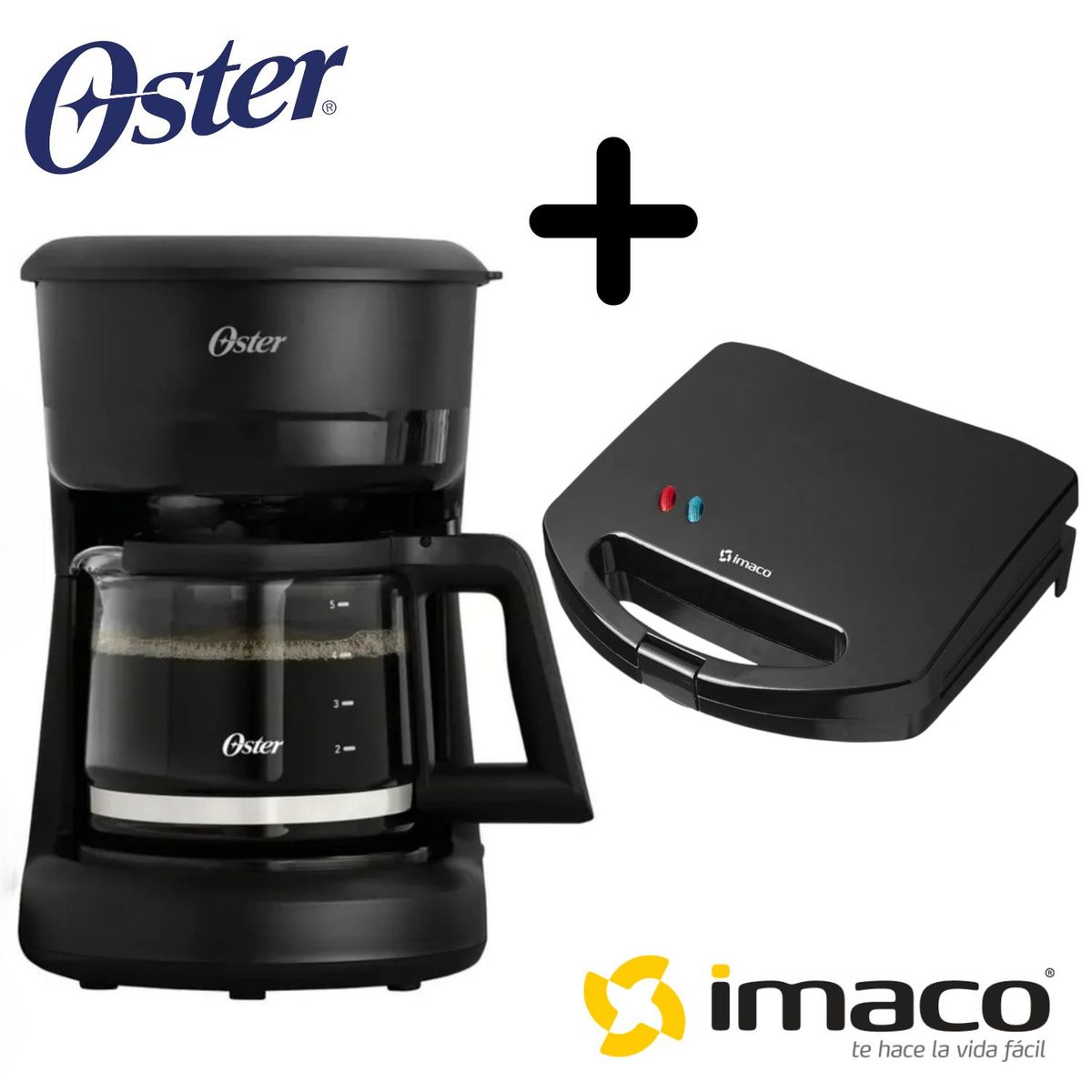 OSTER - Combo Cafetera Oster BVSTDCS51B + Sandwichera Imaco Ist 101N Negro