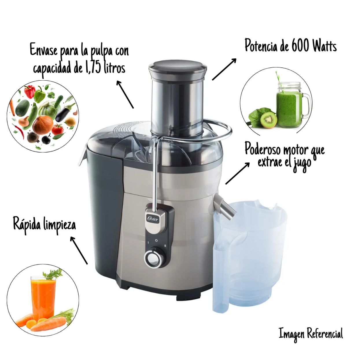 OSTER - Extractor de jugos 600w Oster Plomo - FPSTJE317S