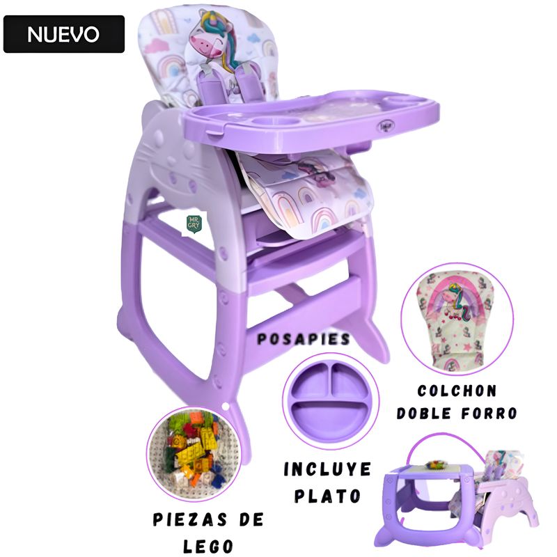 STOKKER BABY - Silla de Comer Carpeta Gato Mewtwo 3 en 1 Lila