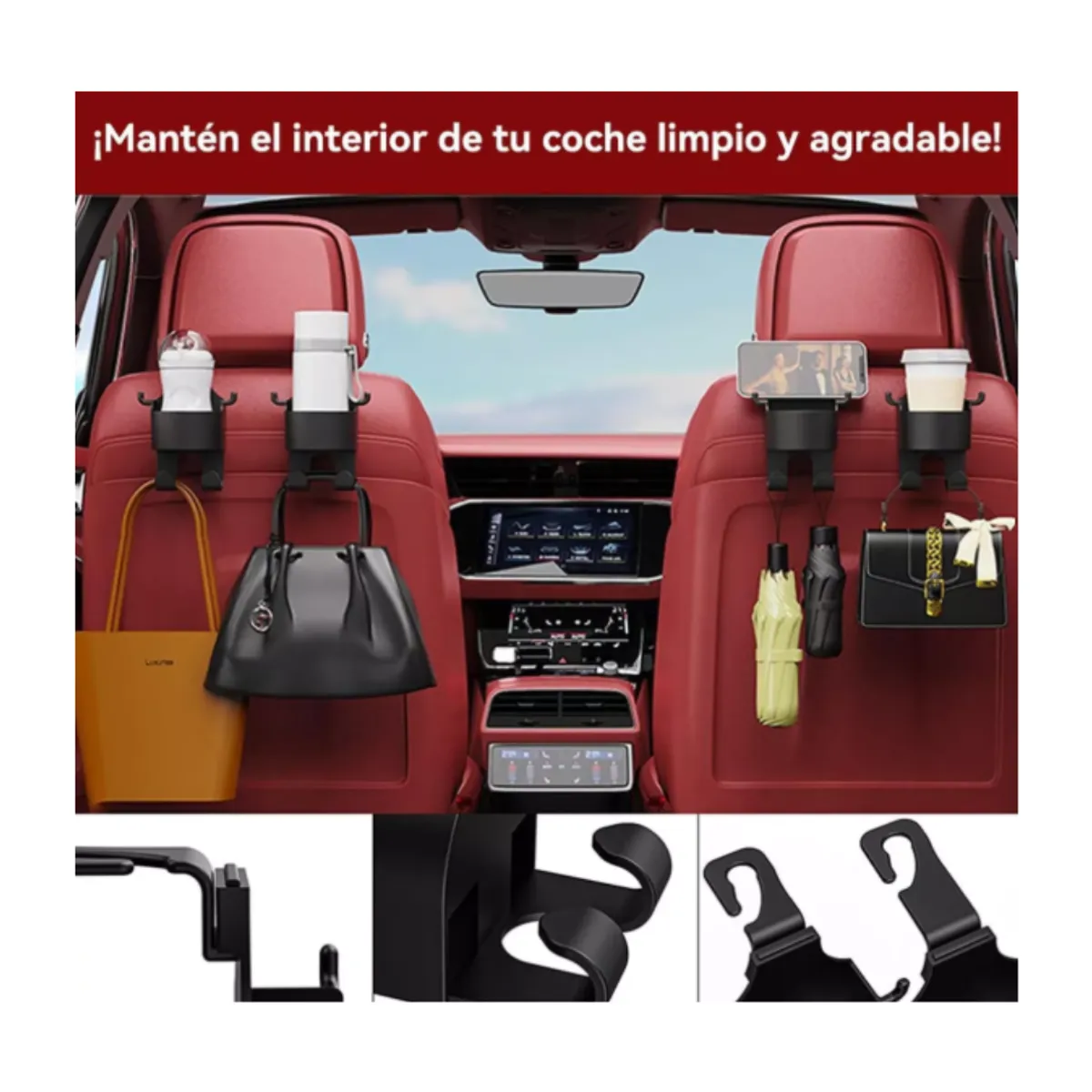 GENERICO - PORTAVASO AUTO CON GANCHO MULTIUSO