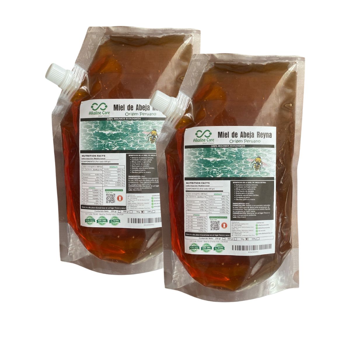 ALKALINE CARE - Miel de Abeja 500gr Sachet x 2