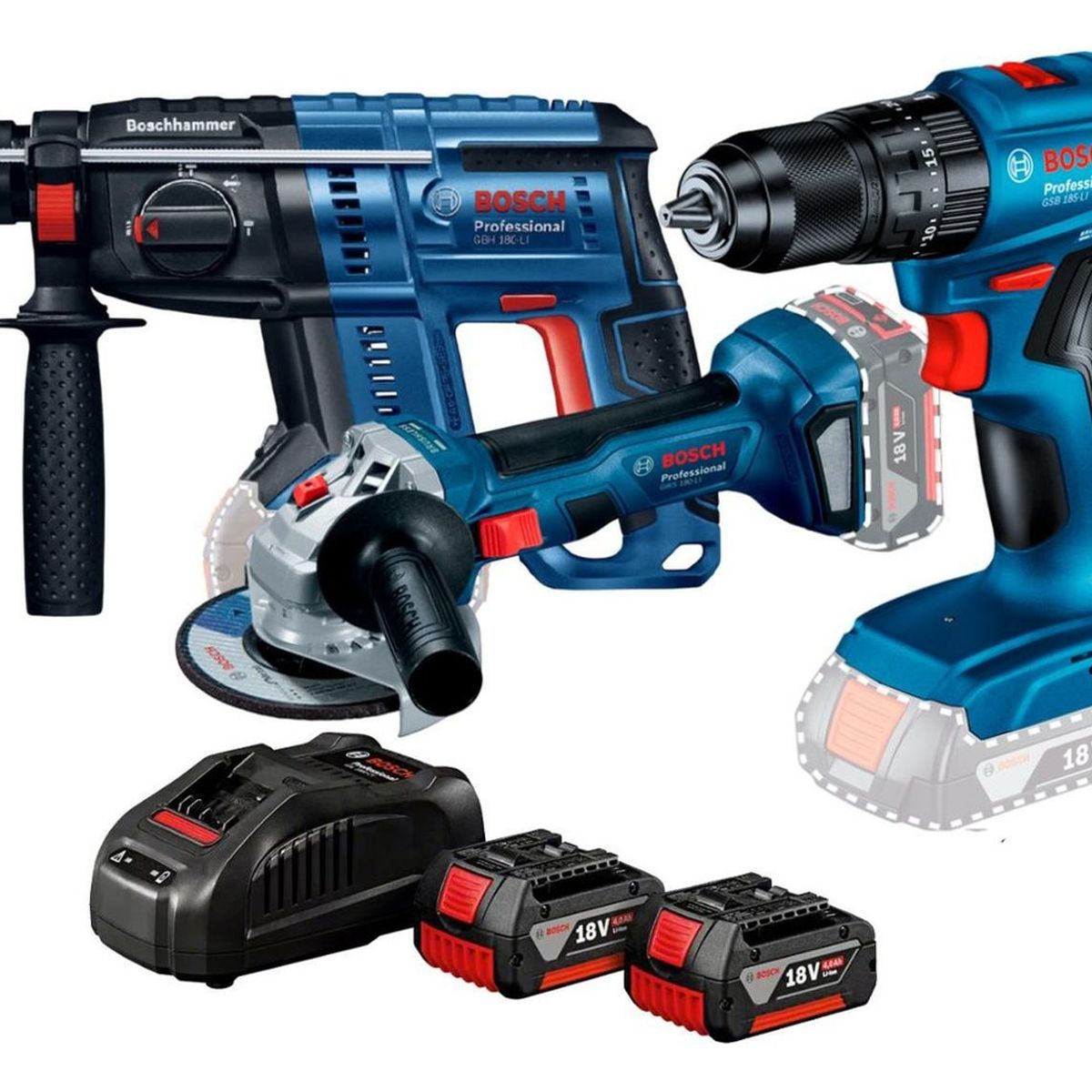 BOSCH - Esmeril 5 GWS 180 + Rotomartillo GBH 180 + Taladro GSB 185