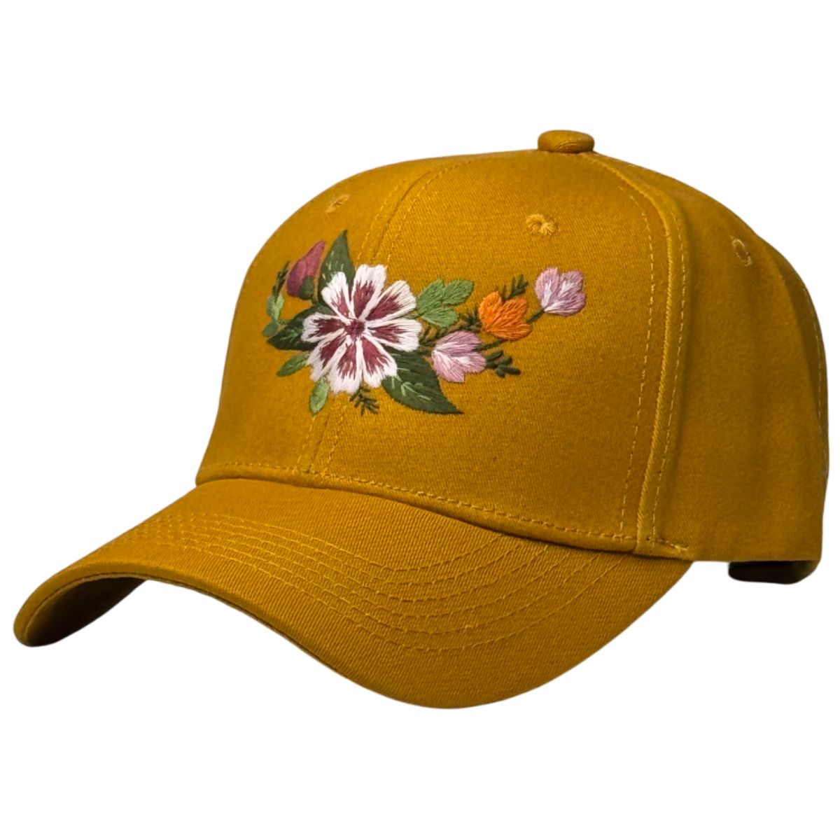 GENERICO - Gorra Drill Mostaza con bordado de flores