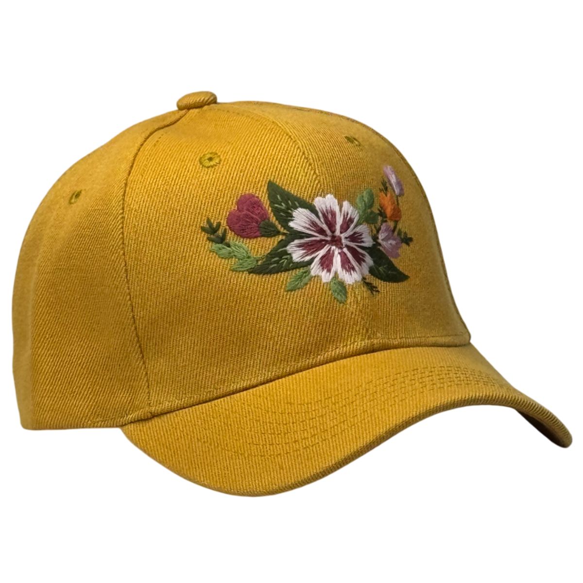 GENERICO - Gorra Drill Mostaza con bordado de flores