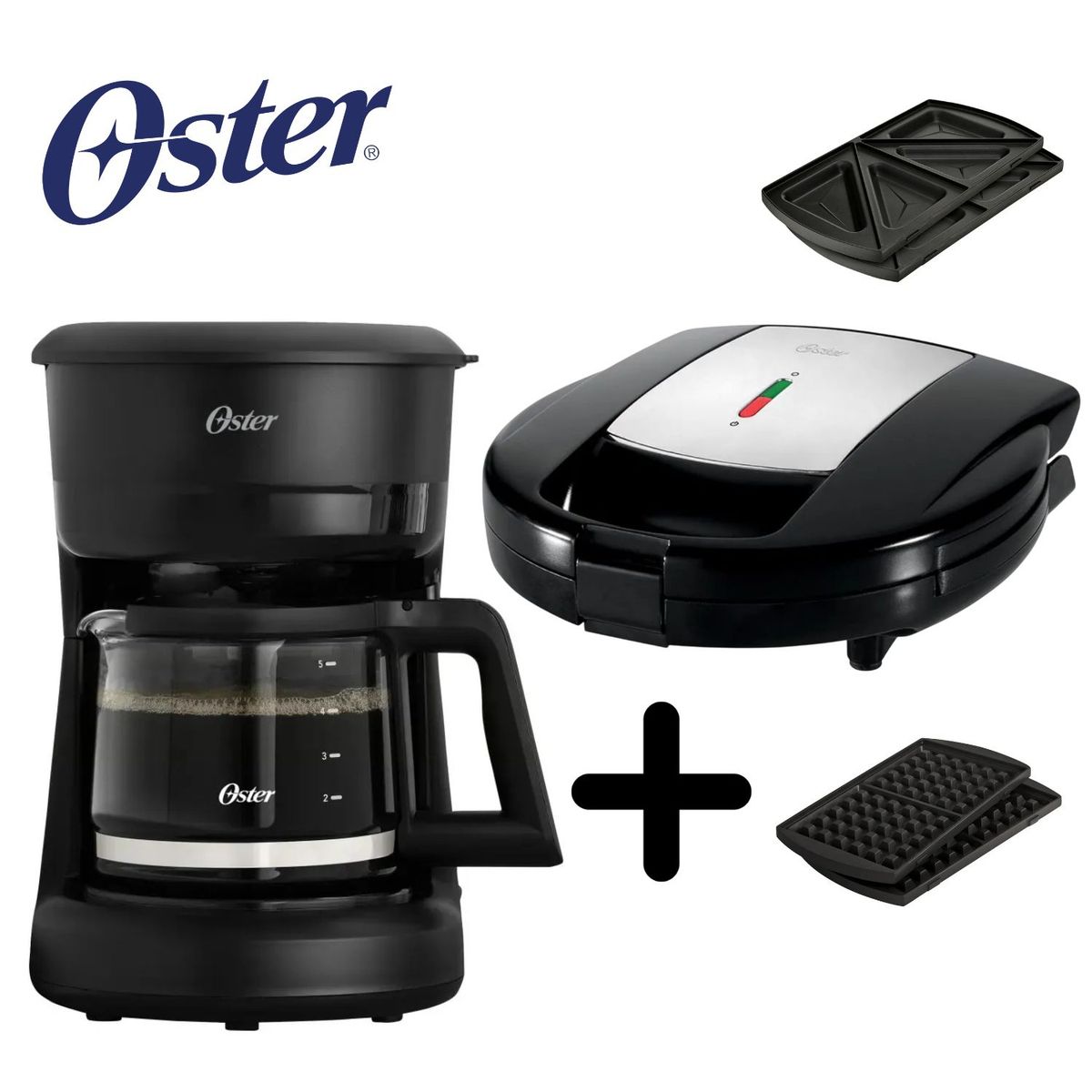OSTER - Combo Cafetera Oster 5 tzas BVSTDCS51B + Sanguchera Waflera CKSTSM3892