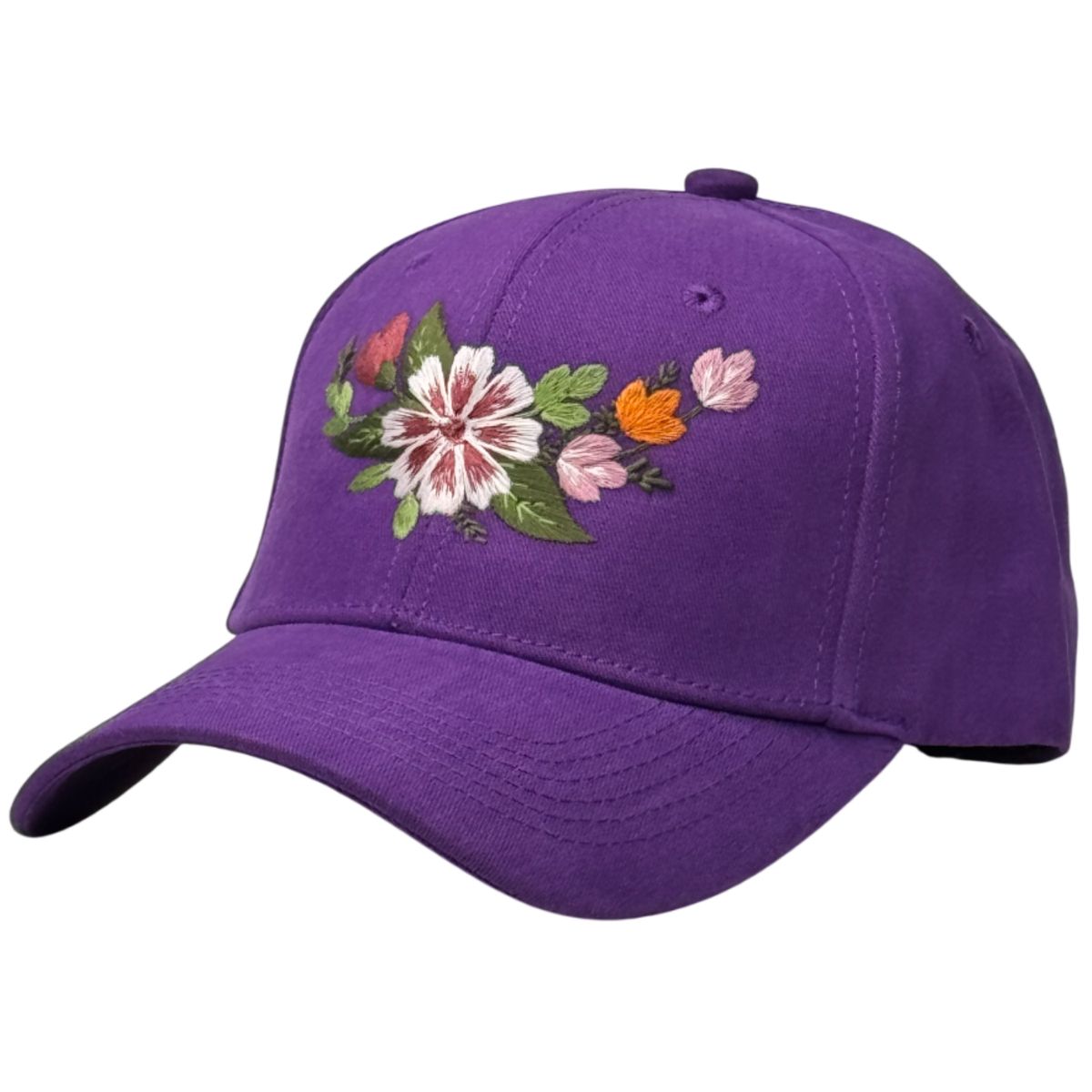 GENERICO - Gorra Drill Morado con bordado de flores