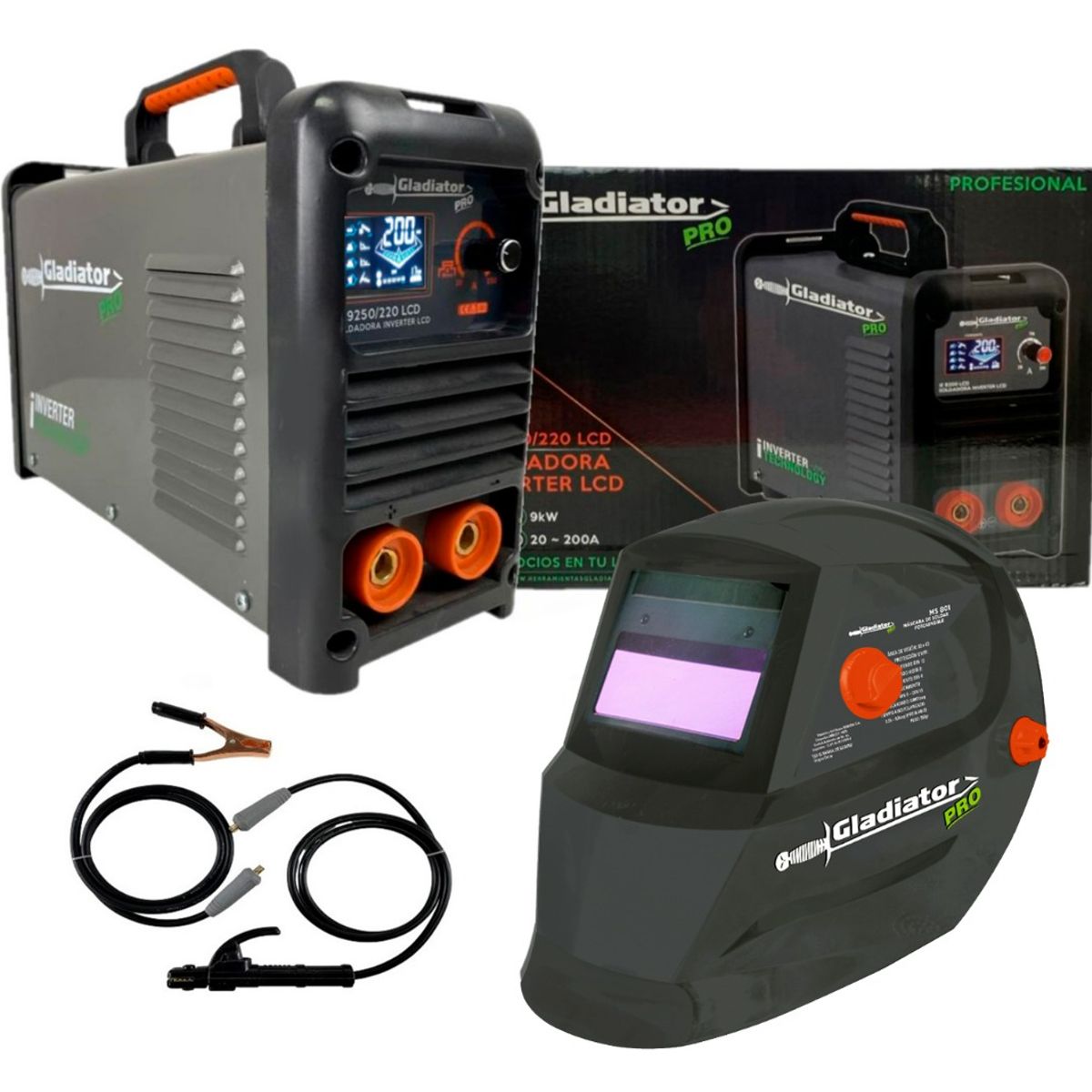 GLADIATOR - SOLDADORA INVERTER 200AMP LCD CON MASCARA FOTOSENSIBLE