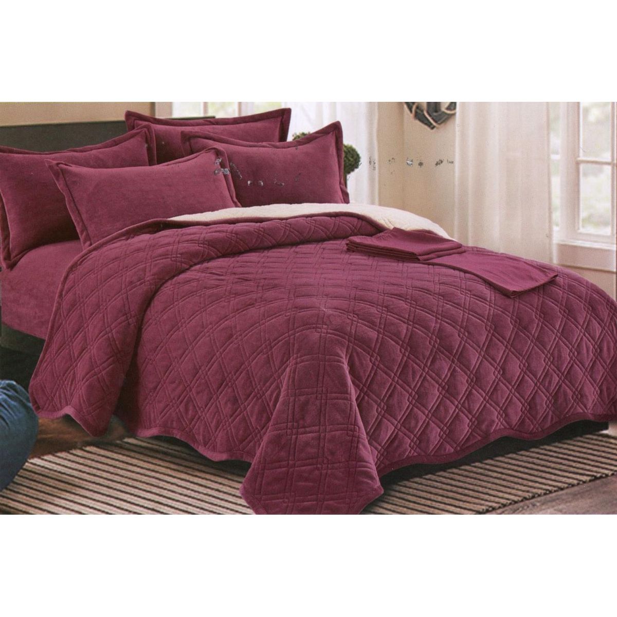 MINGDA - Set de cubrecama 2 pz carnero con piel de ángel 5 piezas 