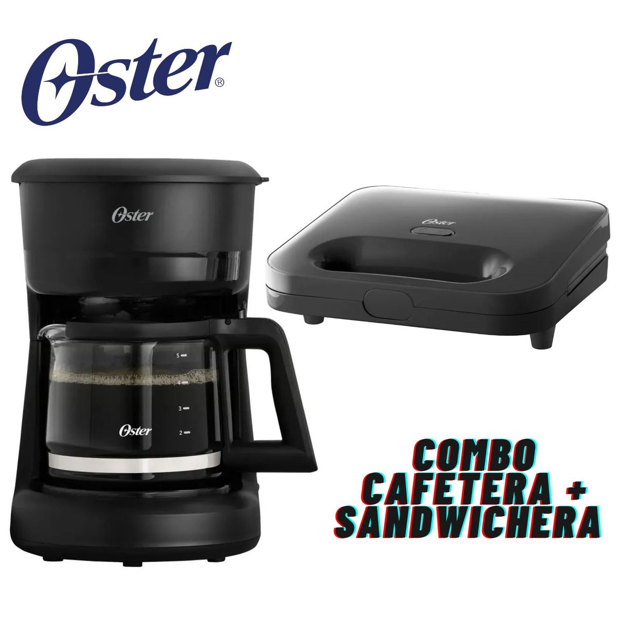 OSTER - Combo Cafetera Oster 5 tzas BVSTDCS51B + Sanguchera CKSTS2885 Negro