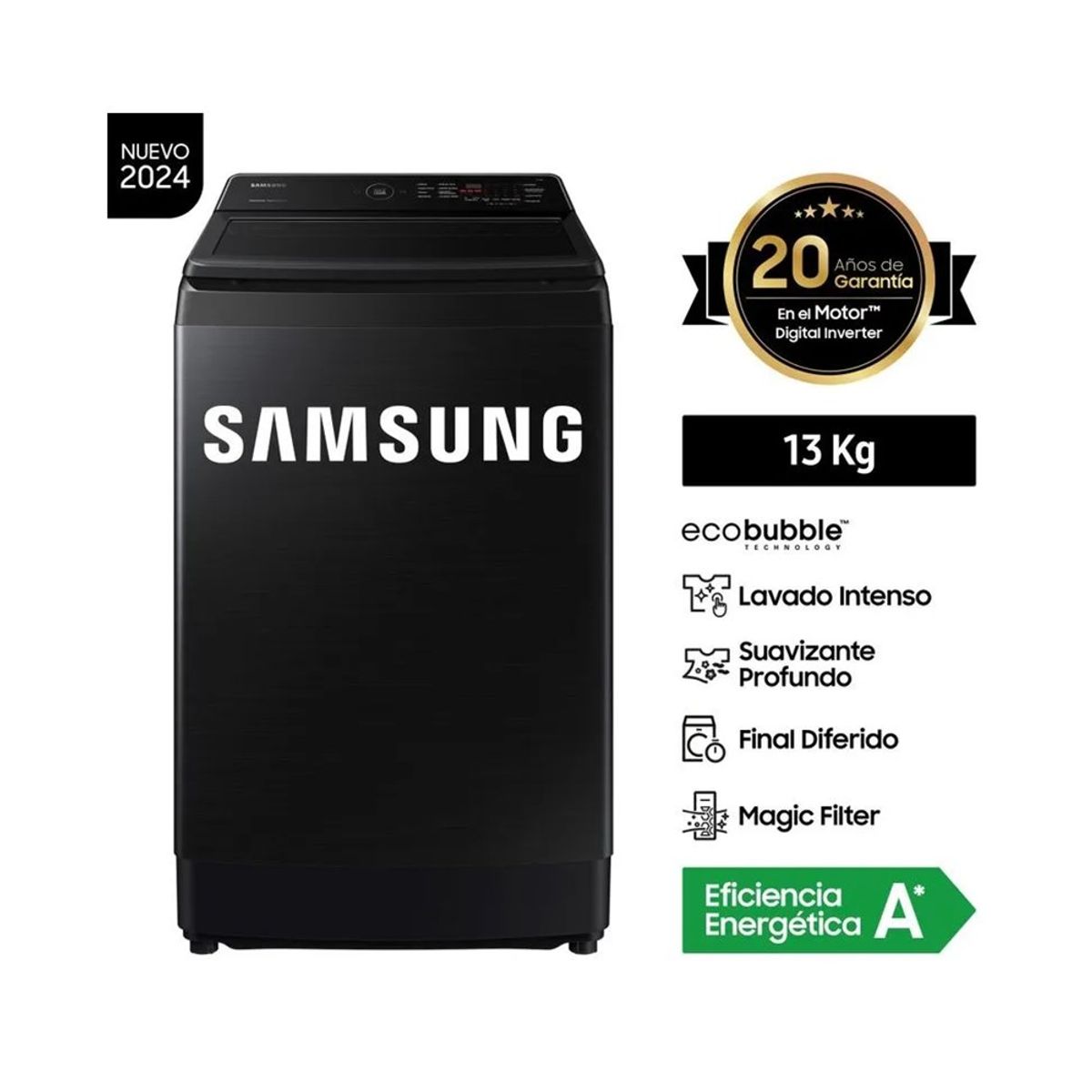 SAMSUNG - LAVADORA SAMSUNG ECOBUBBLE 13 KG WA13CG5441BVPE NEGRO