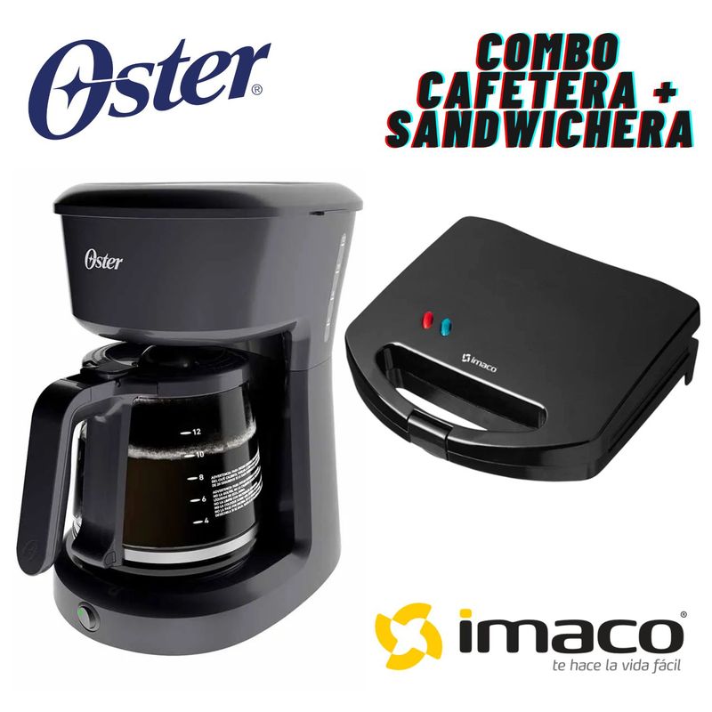 OSTER - Combo Cafetera Oster BVSTDCS121B + Sandwichera Imaco Ist 101N Negro