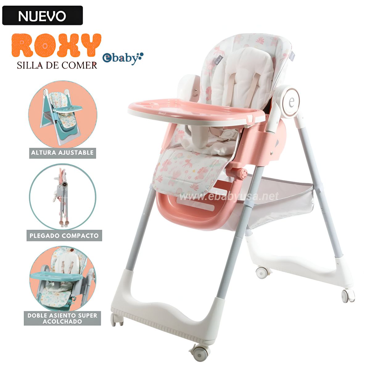 EBABY - Silla de comer Plegable Roxy Rosado