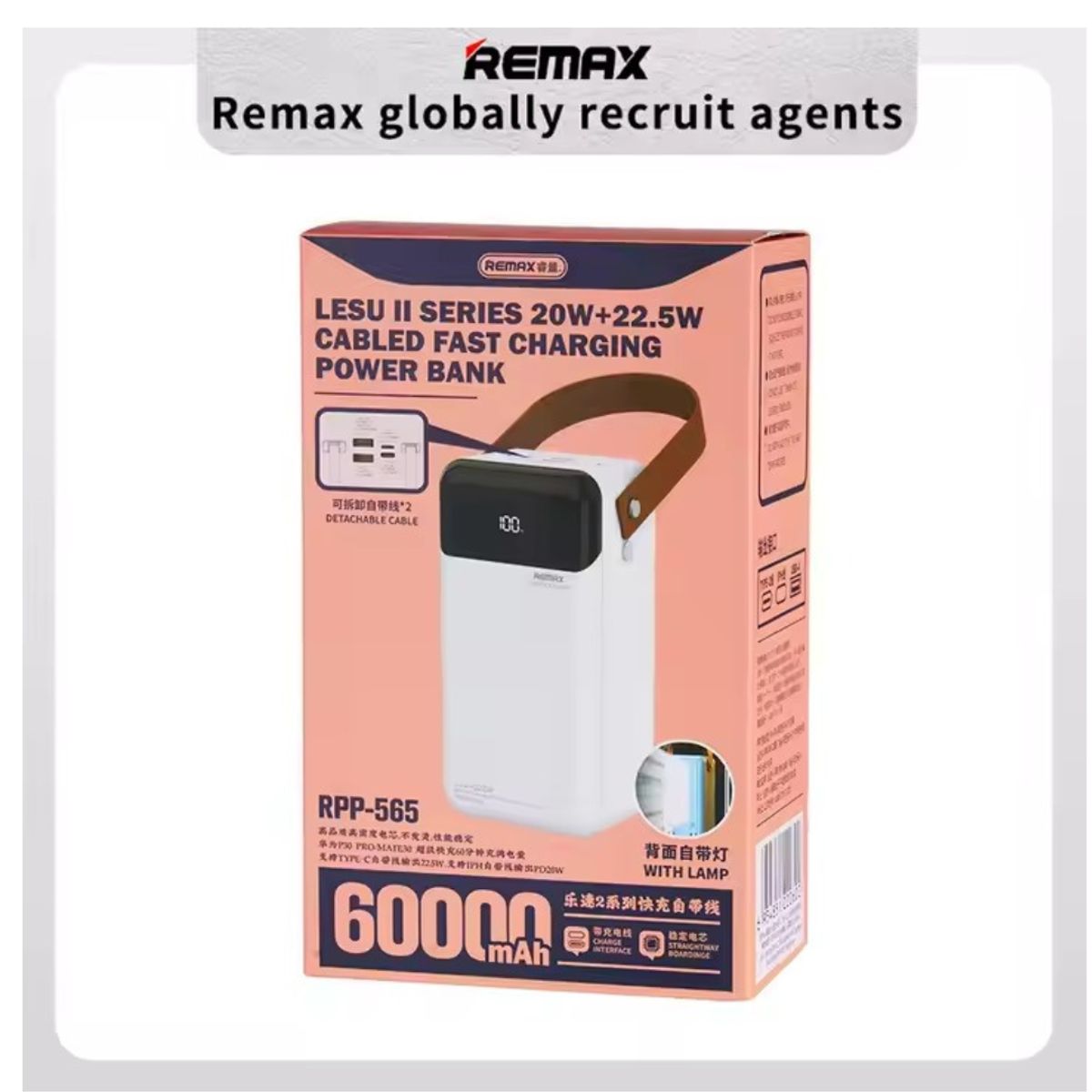 REMAX - POWER BANK  60000mAh   PD 20W+QC 22.5W  CARGA RAPIDA NEGRO.