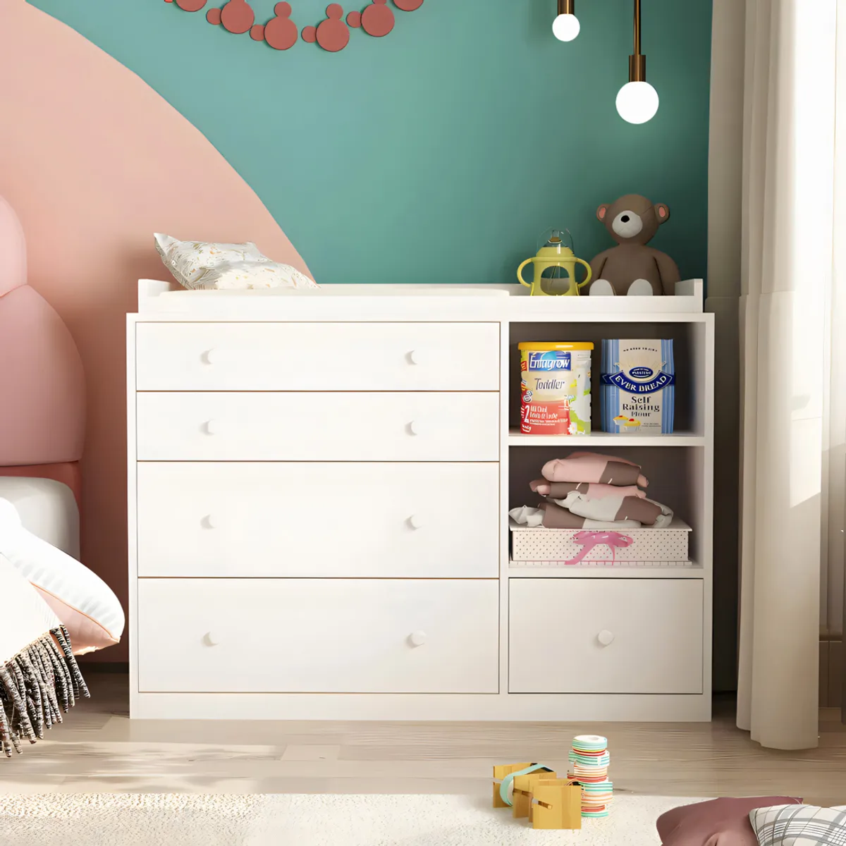 GENERICO - Cómoda Cambiador Para Bebé Amore 5 Cajones Blanco 120 cm + Colchón Huk