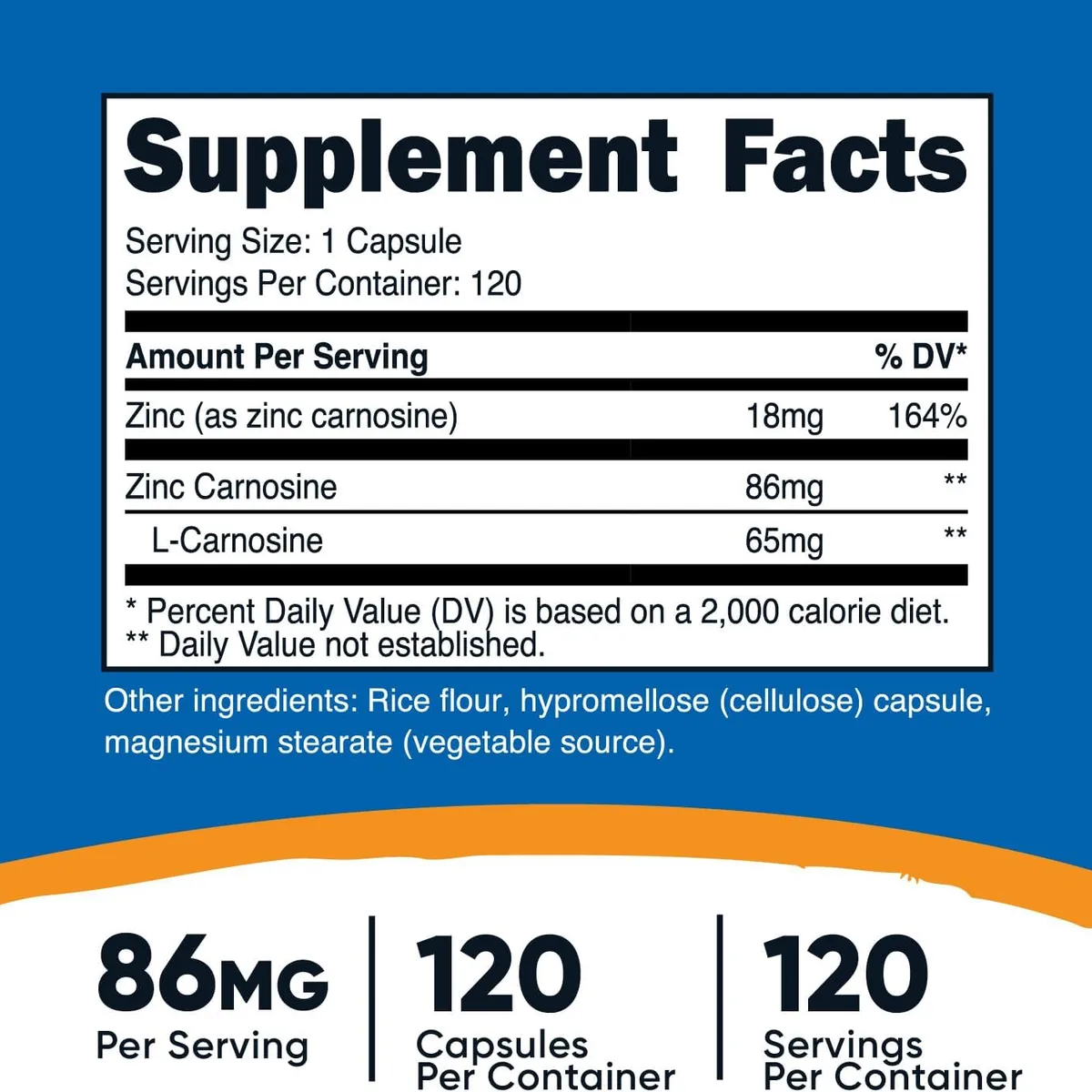 NUTRICOST - Zinc Carnosina Carnosine 120 capsulas