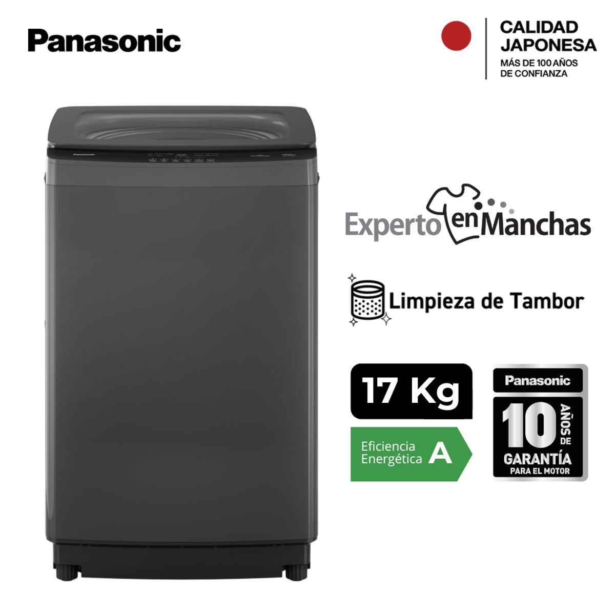 PANASONIC - Lavadora 17kg Top Load F17JB1 Carga Superior Gris