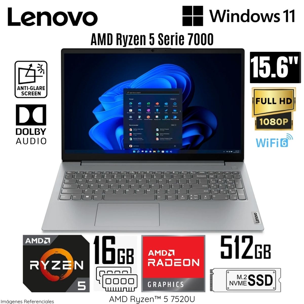 LENOVO - Laptop Lenovo V15 G4 AMN AMD Ryzen 5-7520U 16GB RAM 512GB SSD 15.6"  FHD - 82YU00XYLM