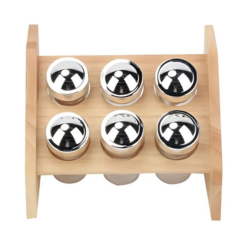 GENERICO - Set de 6 Especieros Vidrio Base Madera Homewell