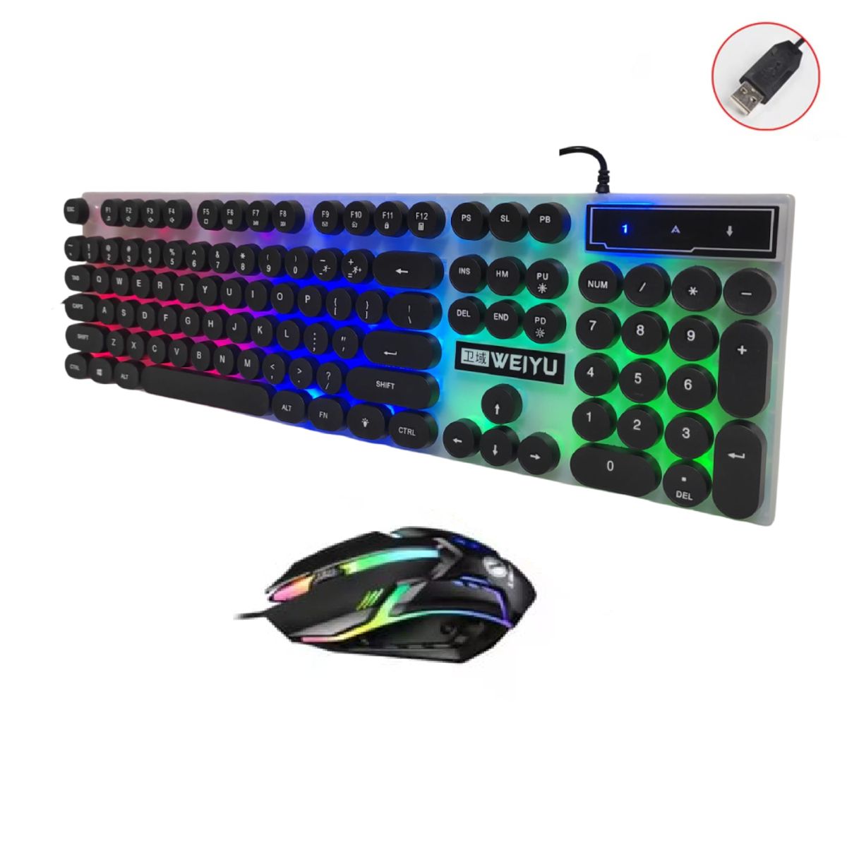 GENERICO - Teclado y Mouse Gamer Negro Alambrico Vintage Iluminado MYT10