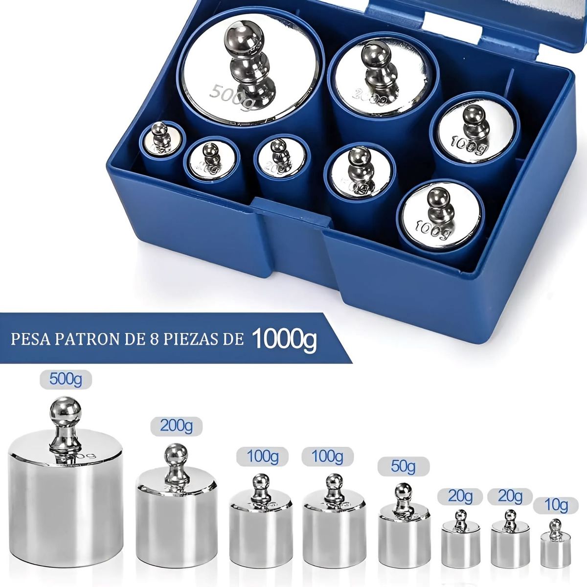 GENERICO - Pesa Patrón Juego de 8 Piezas 1 Kg Acero Cromado