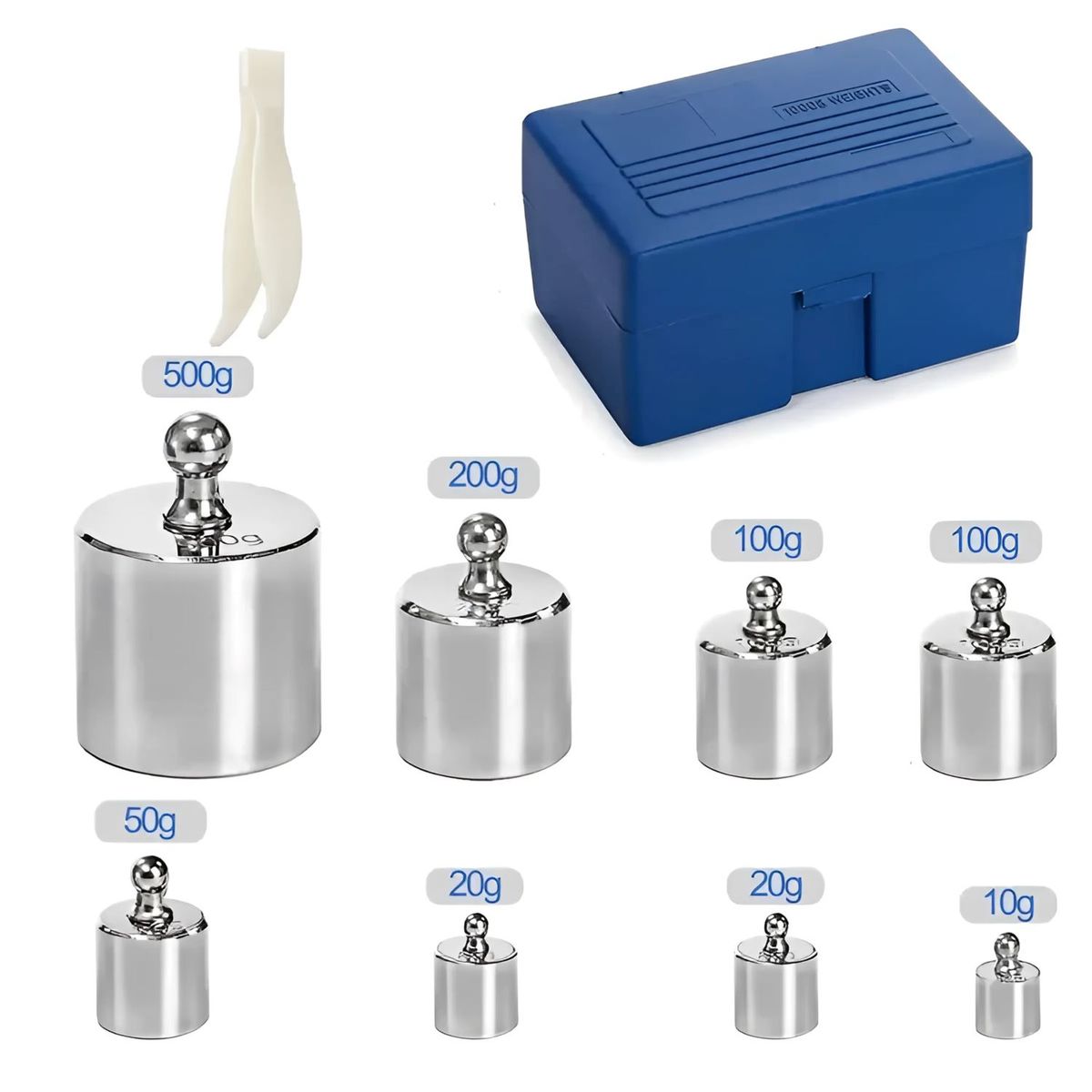 GENERICO - Pesa Patrón Juego de 8 Piezas 1 Kg Acero Cromado