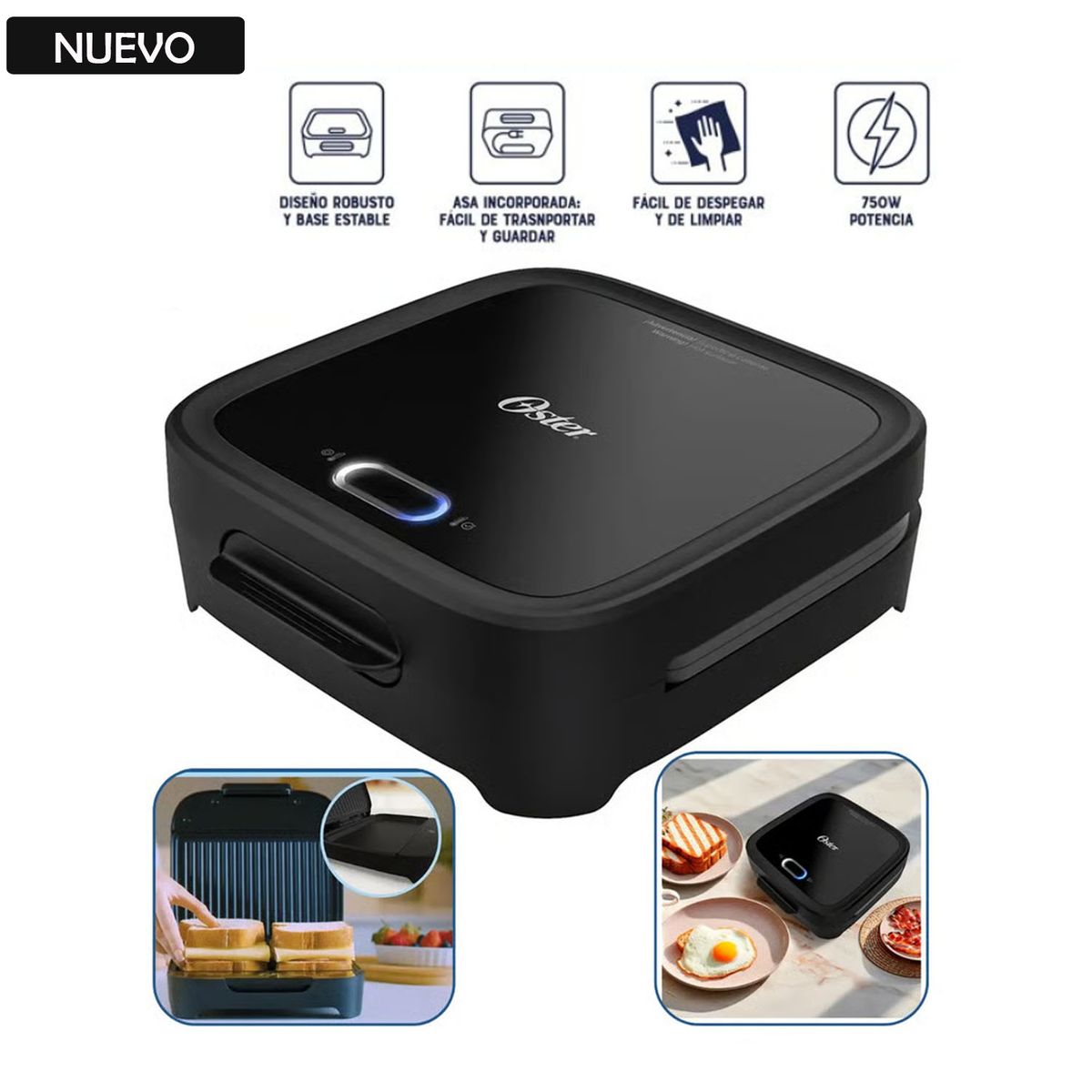 OSTER - Sandwichera Oster Compacta con Platos Hondos CKSTSM400 Negro