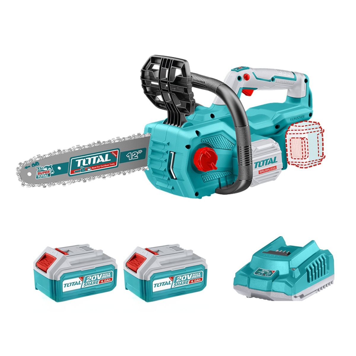 TOTAL TOOLS - Motosierra Inalámbrica 12 20v 4ampx2 Total