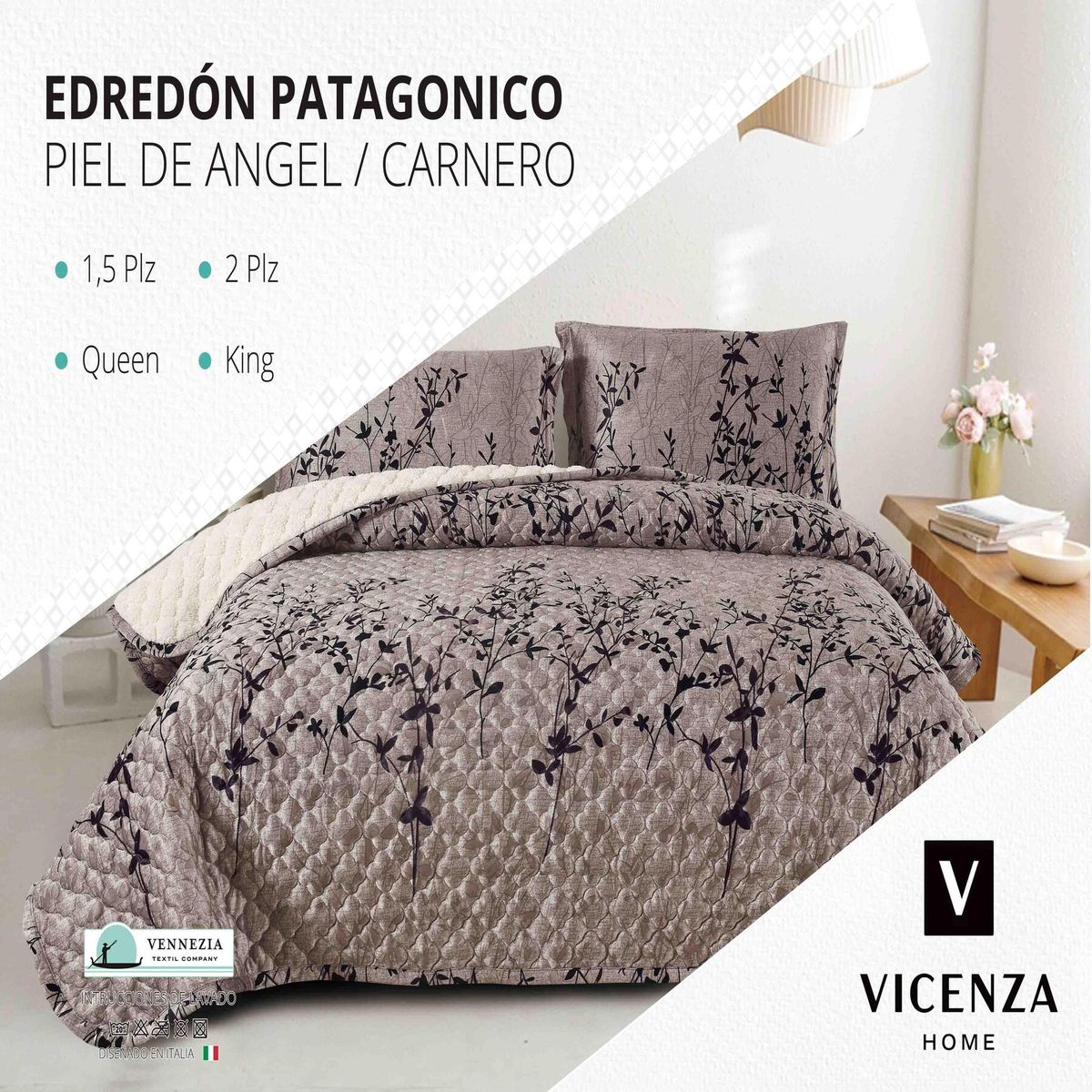 VENEZIA - Set de Edredón 1.5 Pz Patagonico Piel de Angel C/ Carnero