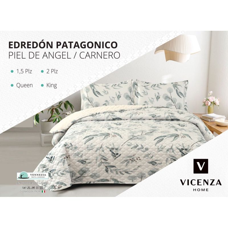 VENEZIA - Set de Edredón 2pz Patagonico Piel de Angel C/ Carnero de 5 Piezas