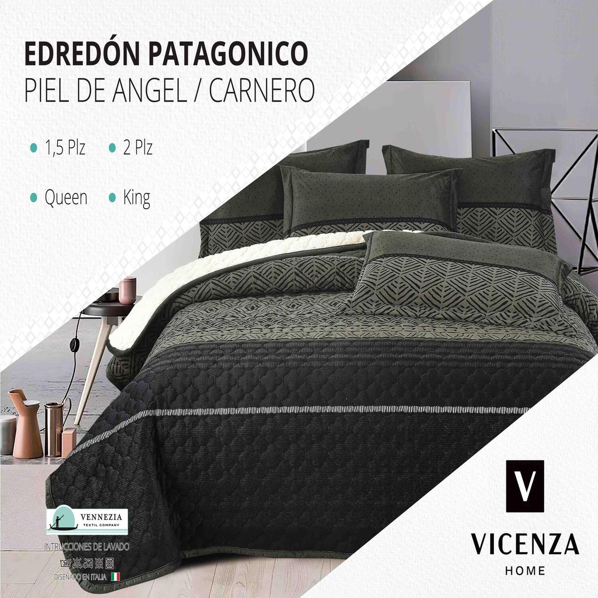 VENEZIA - Set de Edredón 2pz Patagonico Piel de Angel C/ Carnero de 5 Piezas