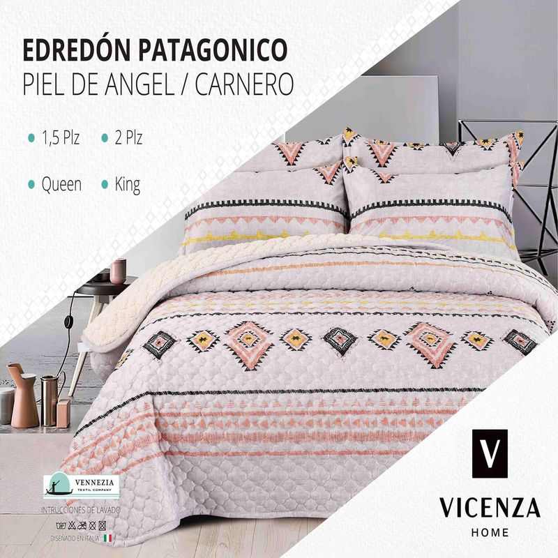 VENEZIA - Set de Edredón 2pz Patagonico Piel de Angel C/ Carnero de 5 Piezas