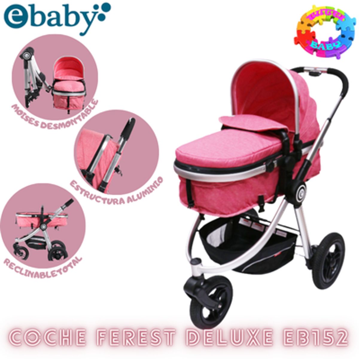 EBABY - COCHE FEREST DELUXE PREMIUM EB152 ROSADO