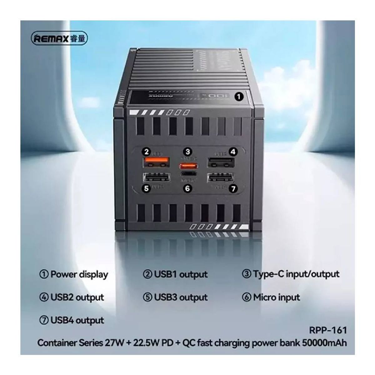 REMAX - Power Bank Remax RPP-161 50,000 mAh Carga Rápida PD 27W y QC 22.5W