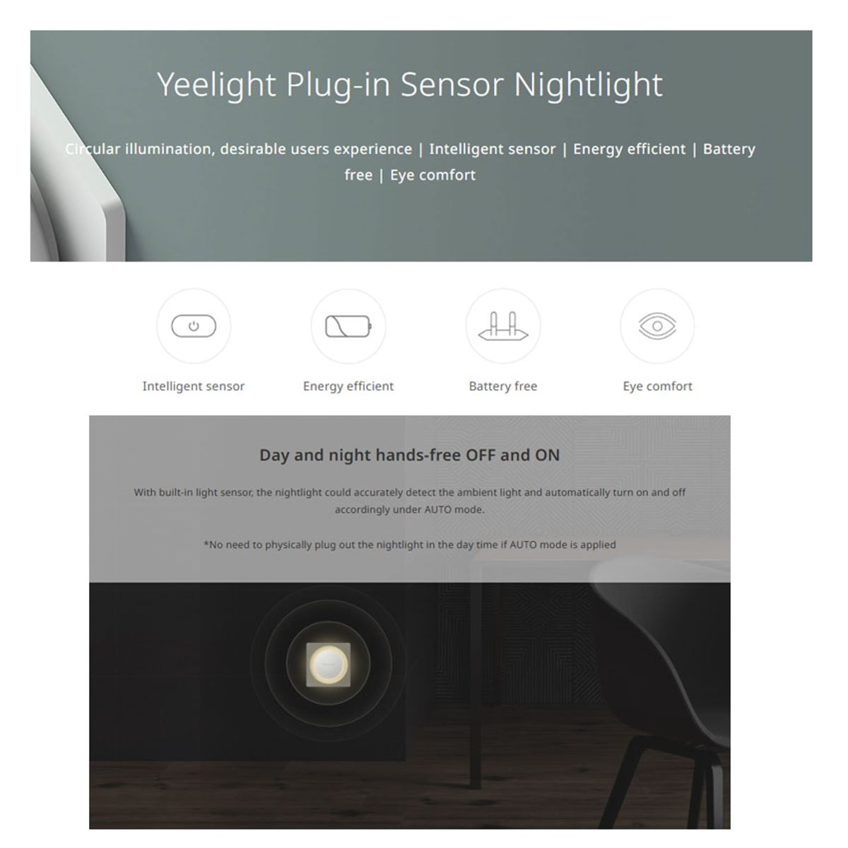 SMART - Yeelight Luz Nocturna Enchufable con Sensor de Movimiento