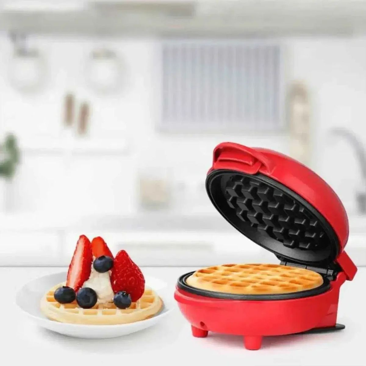 GENERICO - Mini Wafflera Eléctrica Antiadherente Roja