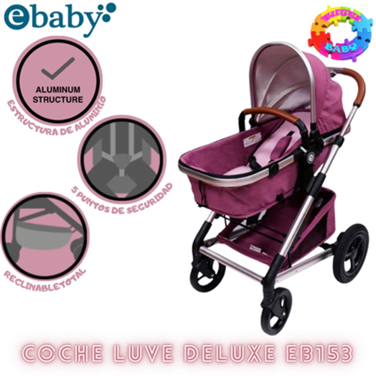 EBABY - COCHE CUNA LUVE DELUXE EB153-MORADO