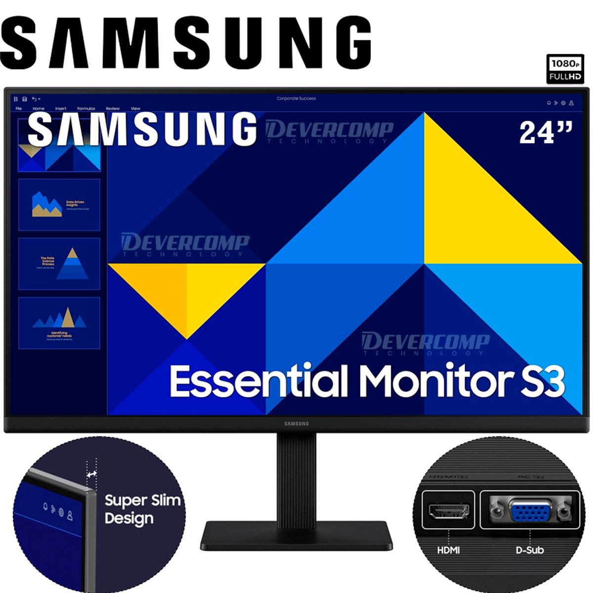 SAMSUNG - Monitor Samsung LS24D300GALXPE 24 IPS Full HD 75Hz HDMI VGA