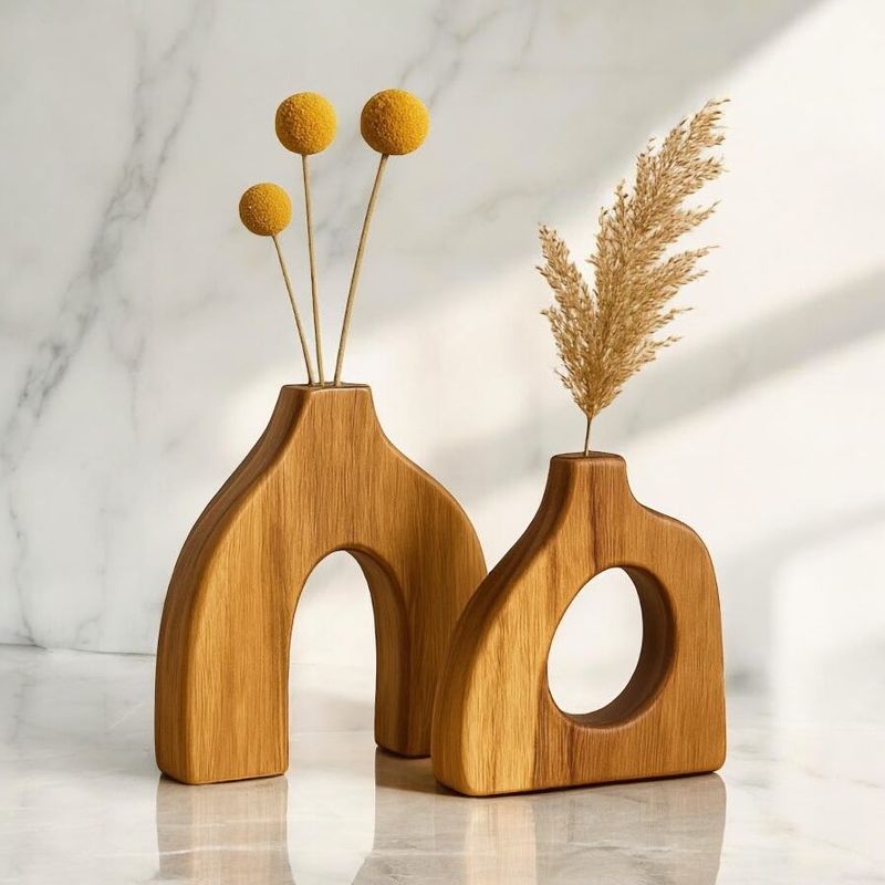 BOSQUE INVERNAL DECORACION ECO ALTERNATIVA - Floreros de madera Mid Century juego de dos piezas