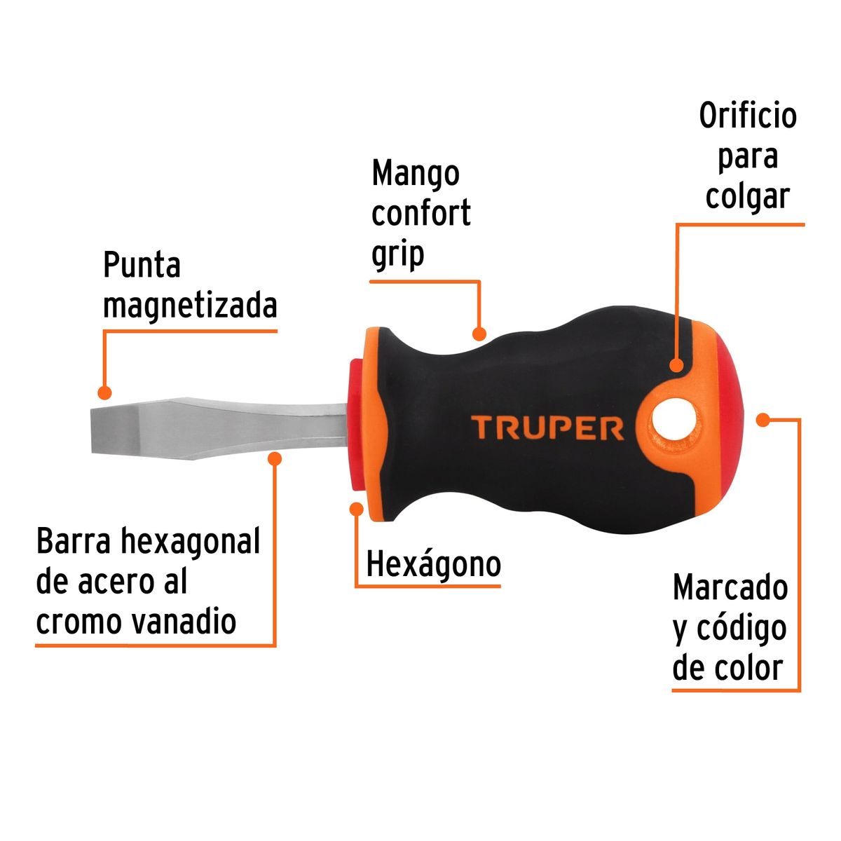 TRUPER - Desarmador Plano 1/4" x 1 1/2" Mango Comfort Grip 14003 Truper