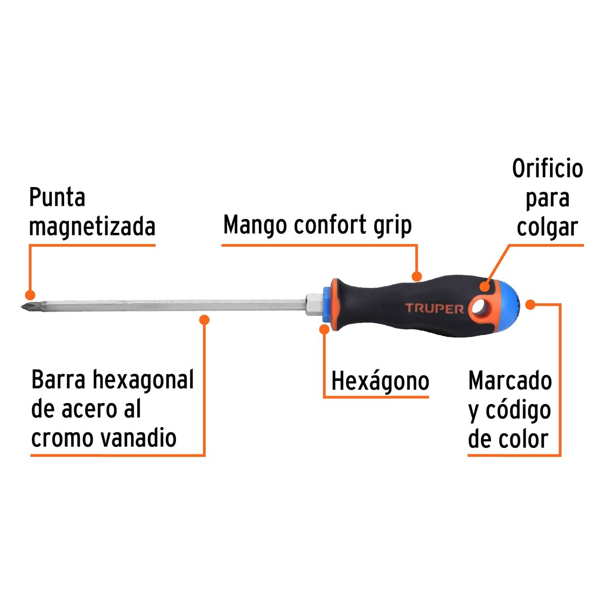 TRUPER - Desarmador Estrella Cruz 3/16" x 6" Mango Comfort Grip 14067 Truper