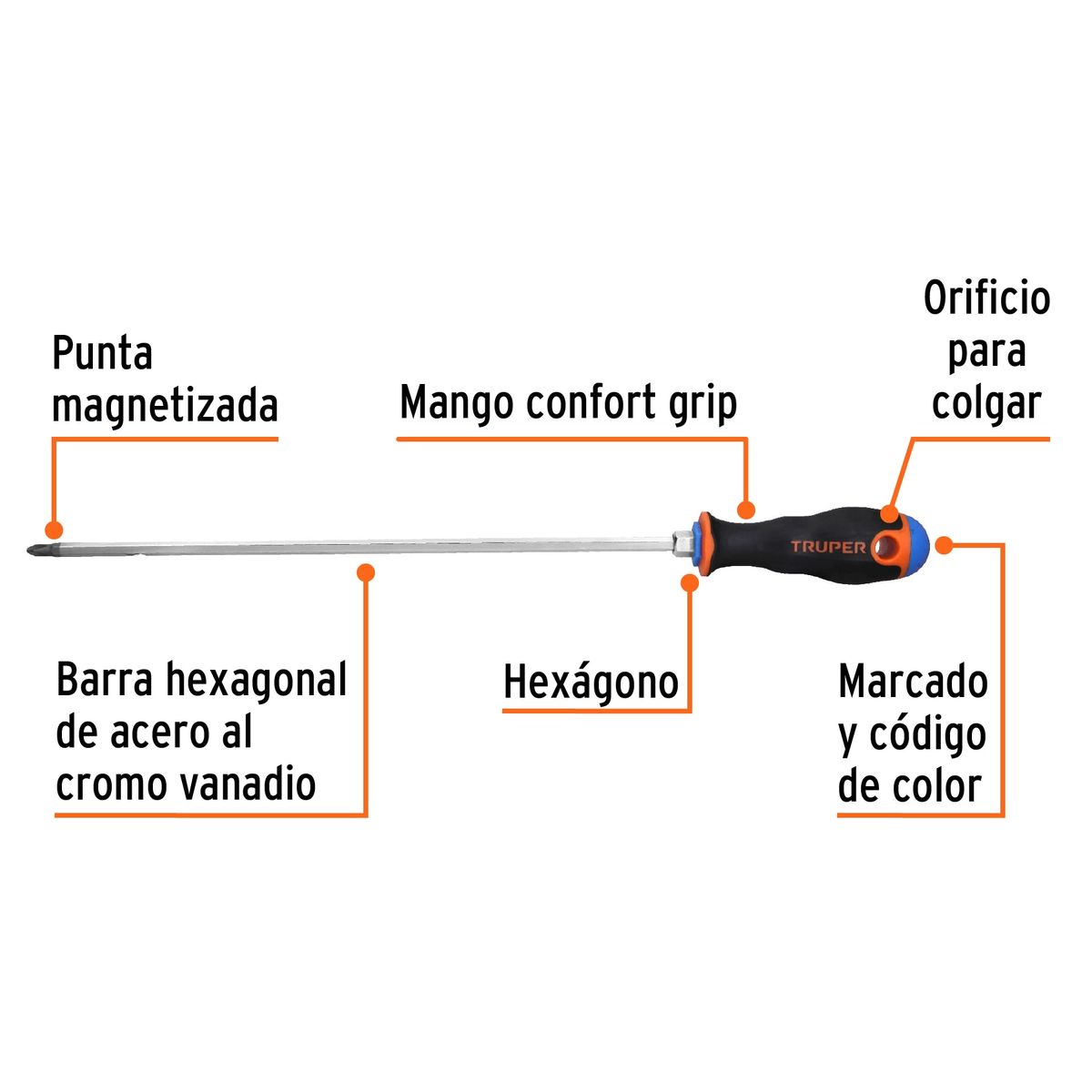TRUPER - Desarmador Estrella Cruz 1/4" x 12" Mango Comfort Grip 100838 Truper