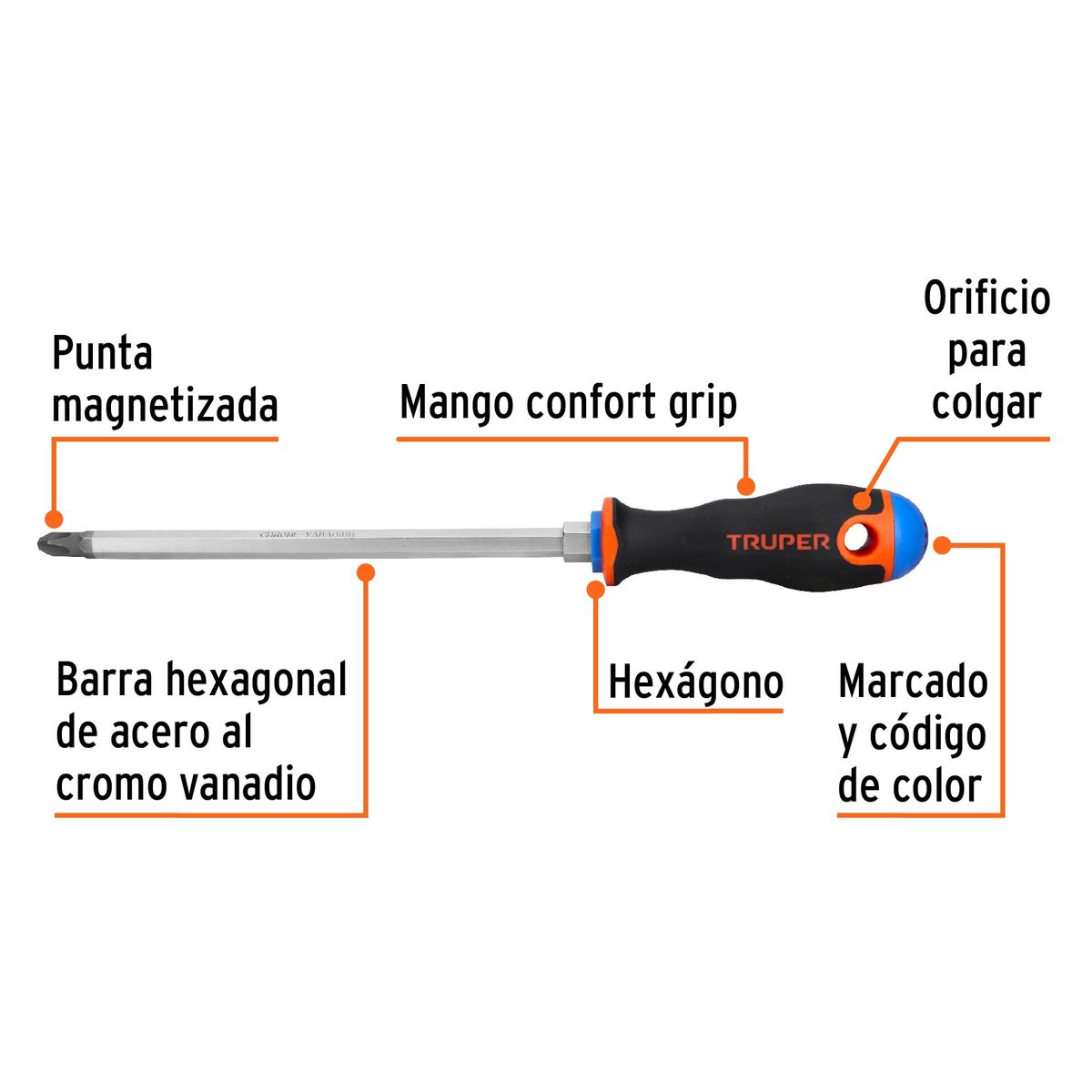 Truper - Desarmador Estrella Cruz 38 x 8 Mango Comfort Grip 100839 Truper