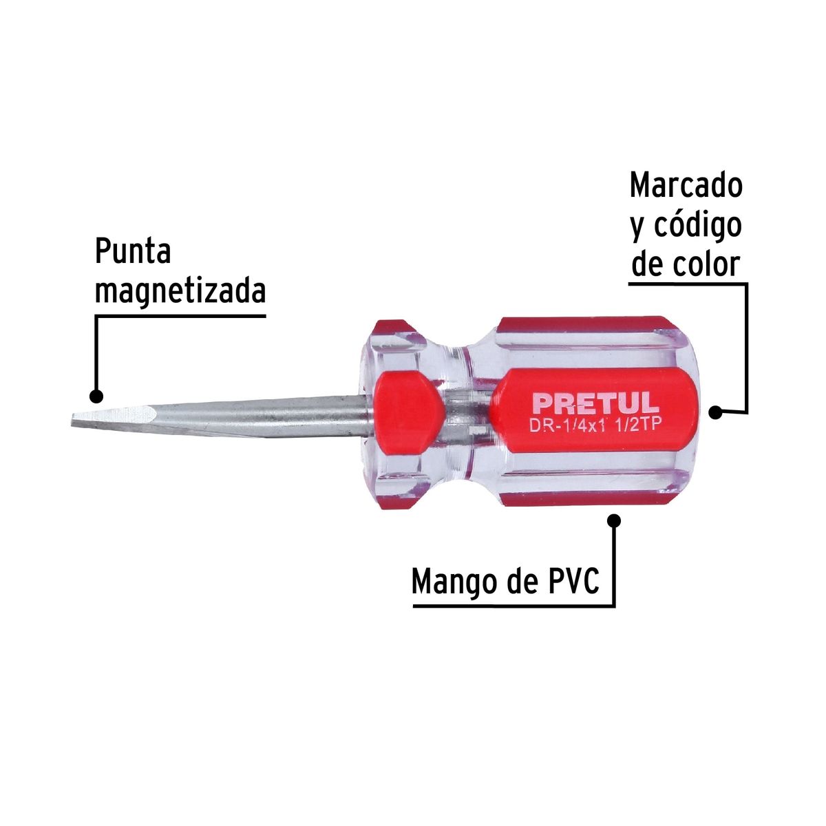 PRETUL - Desarmador Plano 1/4" x 1 1/2" Mango de PVC 21461 Pretul